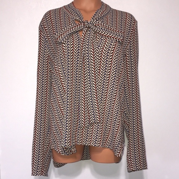 Jenn Zig Zag Neck Tie Long Sleeve Top Brown Size EU 40 - Picture 4 of 4